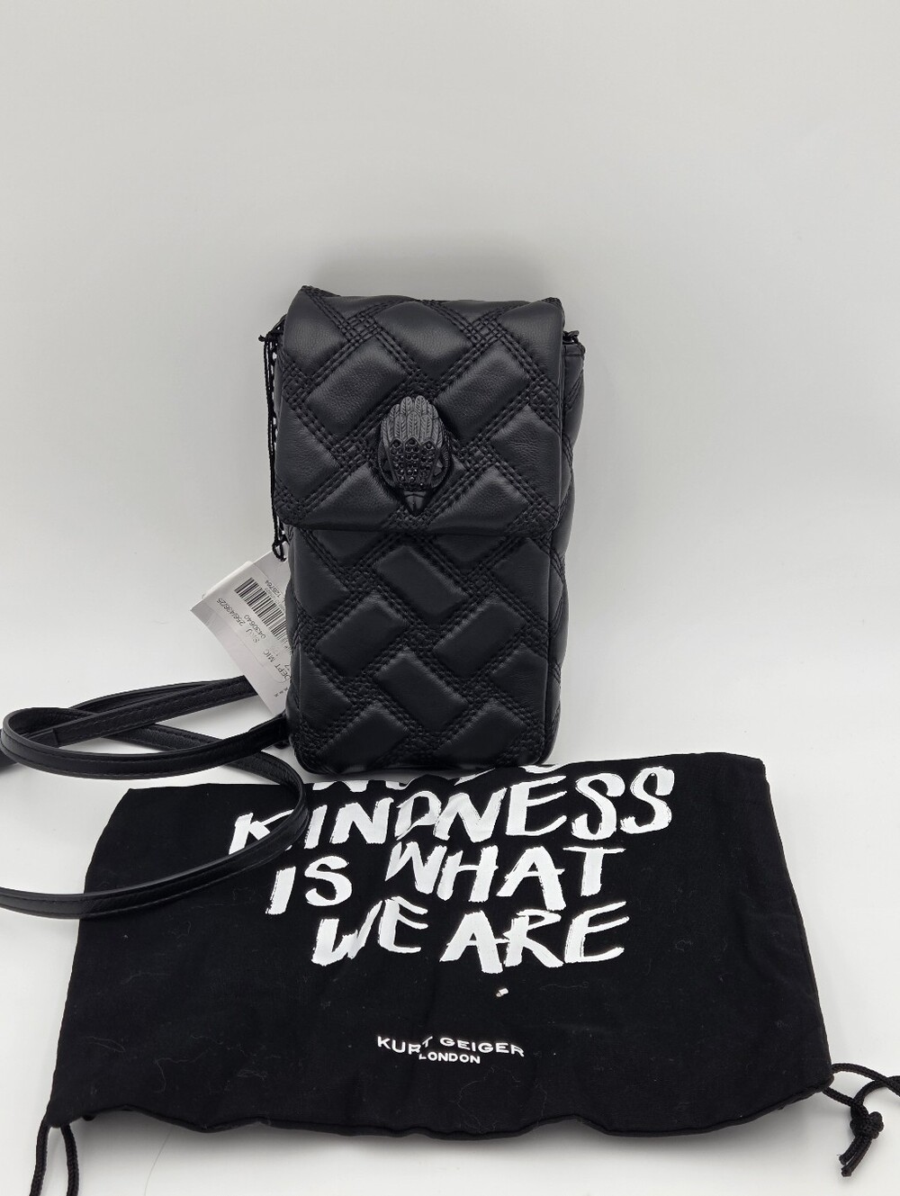 Kurt Geiger Black Kensington Drench Phone Bag In Quilted Leather